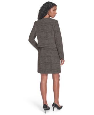 Calvin Klein Womens Novelty Skirt Button Front Jacket Ribbed Short Sleeve Sweater In Gray
