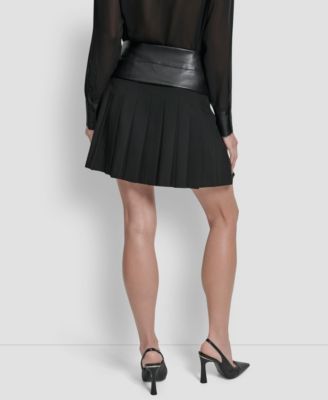 Women's Paneled Mix Media Scuba Mini Skirt