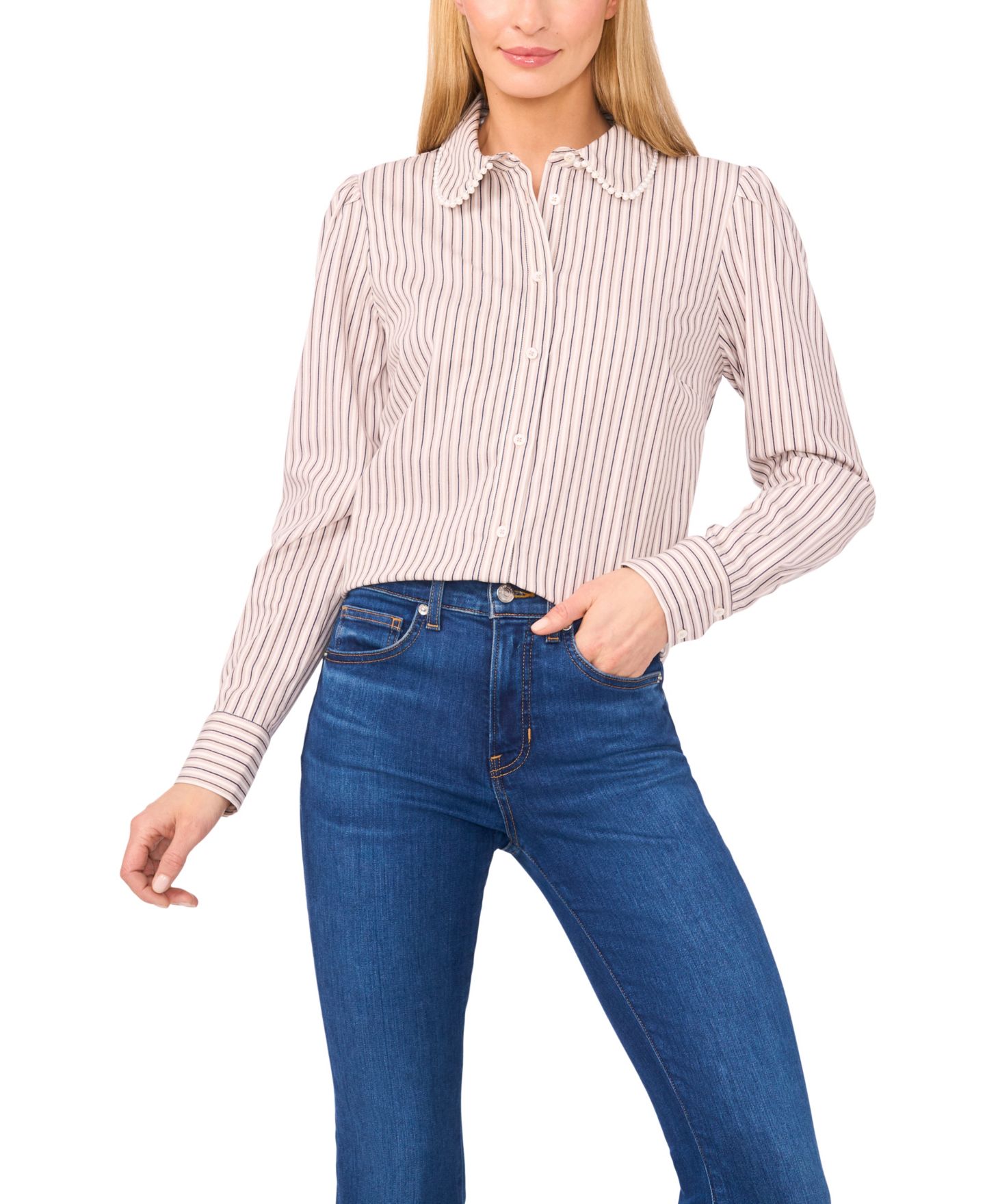 Женская рубашка CeCe Striped Button Down, цвет: Песочный — фото 1