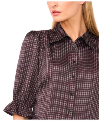 Women's Balloon Short Sleeves Button Down Shirt