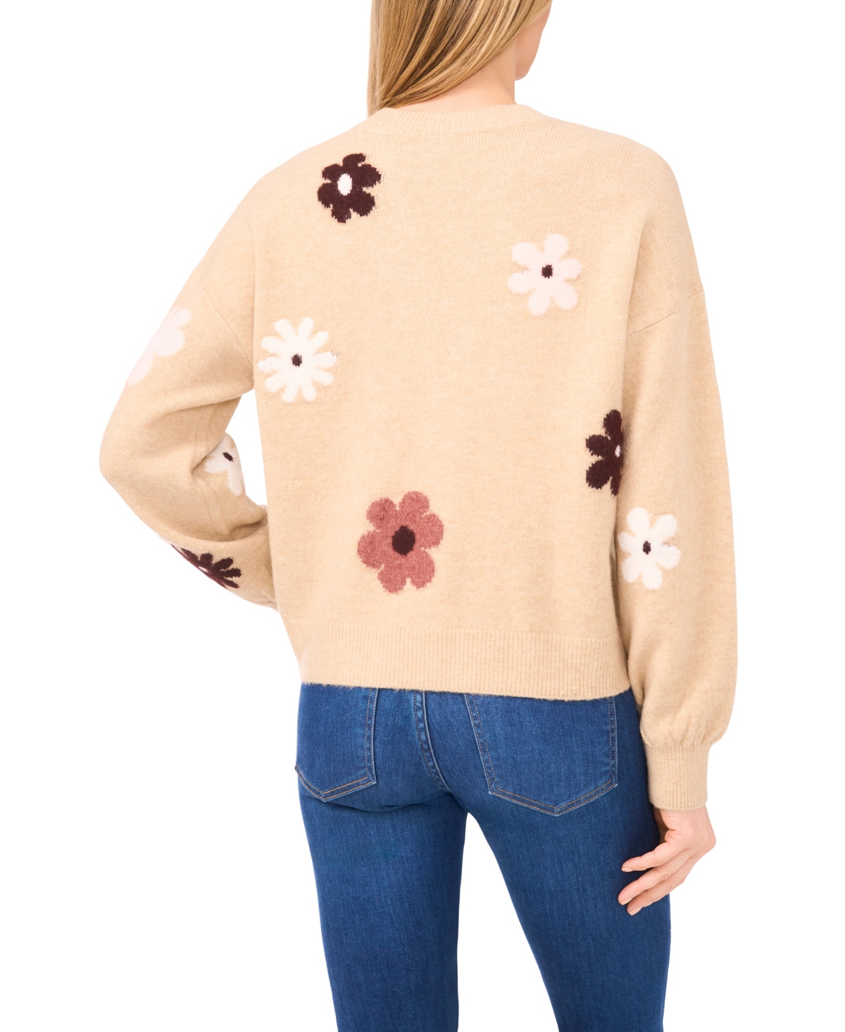 Cece Groovy Flower Cardigan In Neutral