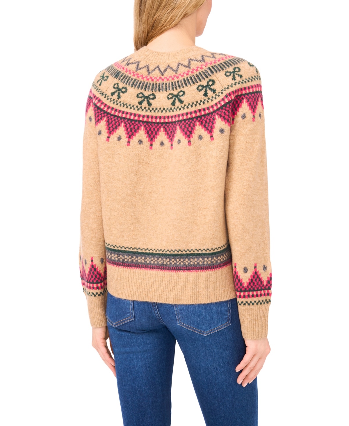 CeCe Women's Ribbon Fair Isle Crewneck Sweater