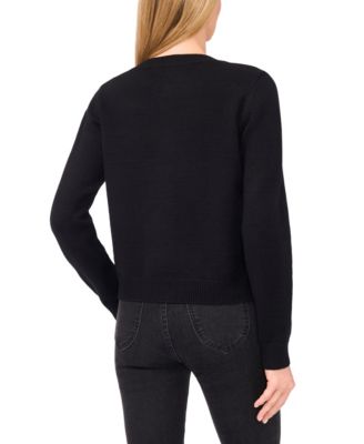 Women's Ribbon Applique Crewneck Cardigan Sweater