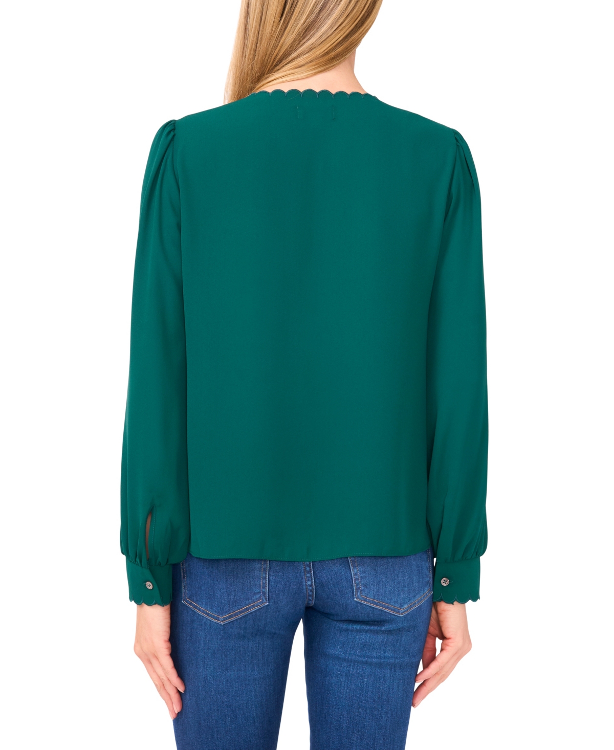 Cece Women's Long Sleeve Button Down Blouse In Green