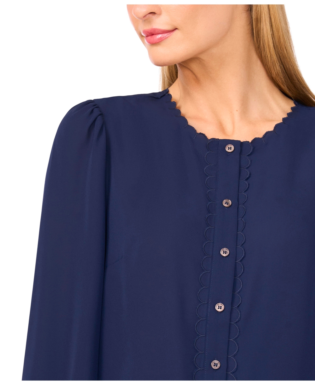 Cece Women's Long Sleeve Button Down Blouse In Blue