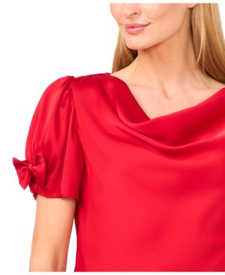 Women's Cowl Neck Bubble Short Sleeves Top