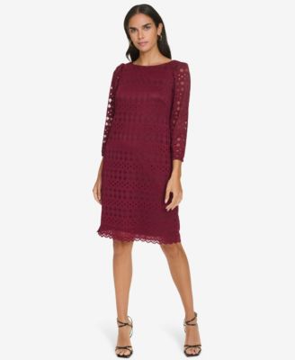 Jessica Howard - Petite Lace 3/4-Sleeve Shift Dress