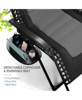 Padded Zero Gravity Chairs - Set of 2 Extra Wide Outdoor Recliners with Adjustable Headrest, Lock-in Position & Cup Holder