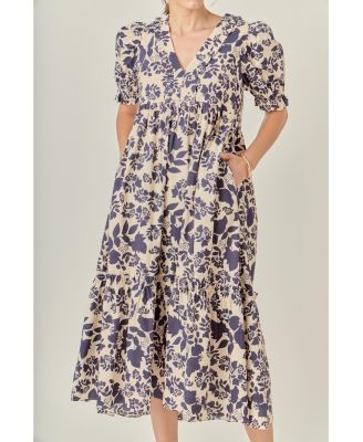 Women's FLORAL PRINT TIERED MIDI DRESS