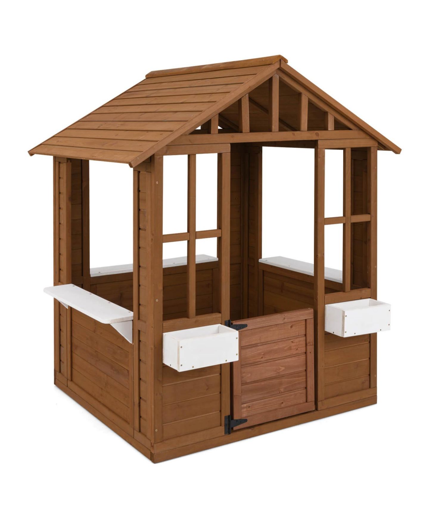 Детская игрушка Costway Outdoor Playhouse Wood Adventures Cottage with Serving Stations & Door, цвет: Натуральный — фото 2