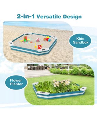 Outdoor Wooden Sandbox with Animal Patterns Seats Backyard Bottomless Sandpit