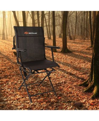 Swivel Hunting Chair Foldable Mesh Chair w/ Armrests for Outdoor Activities