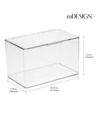 Plastic Bath Stacking Storage Organizer Box, Hinged Lid, 4 Pack, Clear, USA Made