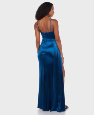 Juniors' Satin Cowlneck Gown
