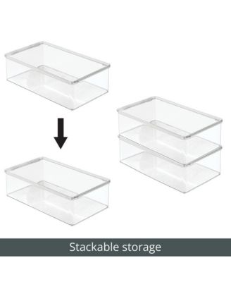 Plastic Stackable Playroom/Game Box with Hinged Lid, Set of 6, Clear