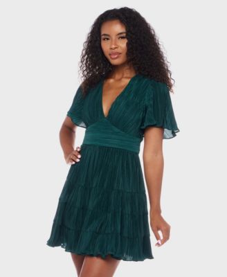 Juniors' Bodre Ruffle-Sleeve Tiered Mini Dress
