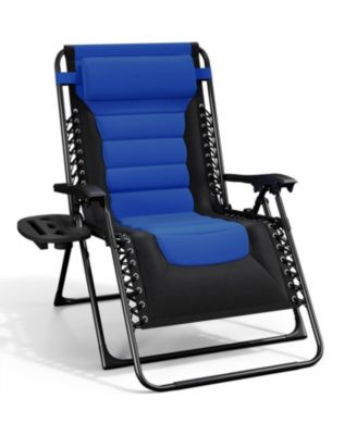 Padded Zero Gravity Chair - Extra Wide Outdoor Recliners with Adjustable Headrest, Lock-in Position & Cup Holder