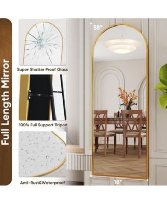 Full Length Mirror, 58"x18" Floor Mirror, Arch Floor Standing Mirror Freestanding Arch Full Body with Stand for Bedroom, Hanging Mounted for Living Room Cloakroom, Gold