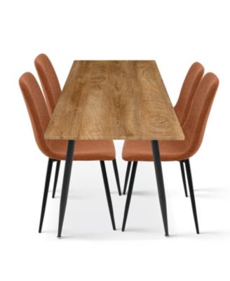 5 Piece Dining Set 47 Inch Rectangular Table Upholstered Chairs Compact Kitchen Table