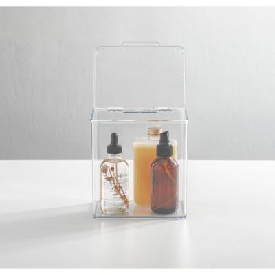 Plastic Bathroom Stacking Organizer Box with Hinged Lid, 8 Pack, Clear