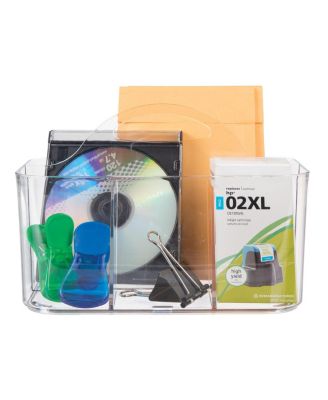 Small Plastic Caddy Tote for Desktop Office Supplies, 2 Pack, Clear