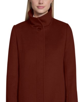 Womens Stand-Collar Single-Breasted Wool Blend Coat