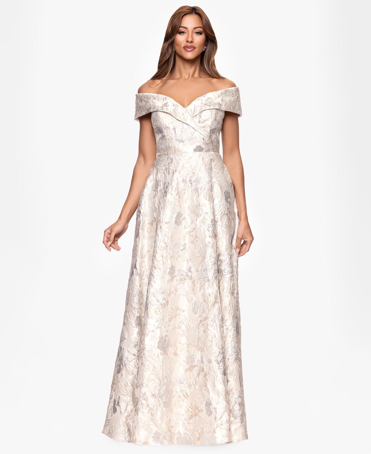 Xscape Women's Short Sleeves Maxi Dress In Gold