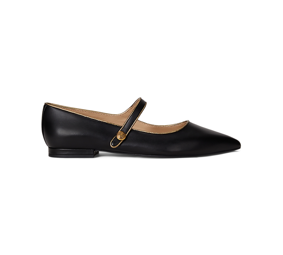 Ralph Lauren Londyn Metallic-trim Leather Mary Jane In Black