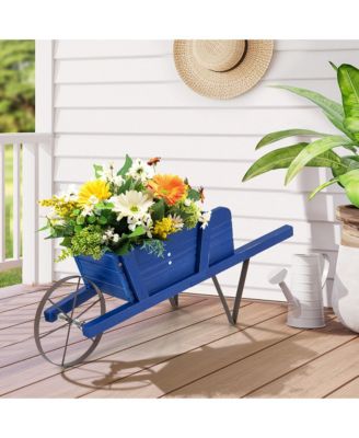 Wooden Wagon Planter Decorative Indoor/Outdoor Rustic Flower Cart w/Wheel 27.5'' x 10.5'' x 11.5'' (L x W x H)