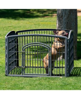 24" Exercise 4-Panel Pet Playpen with Door, Dog Playpen, Puppy Playpen, Small and Medium Dogs, Keep Pets Secure, Easy Assemble, Rust-Free, Heavy-Duty Molded Plastic, Customizable, Gray