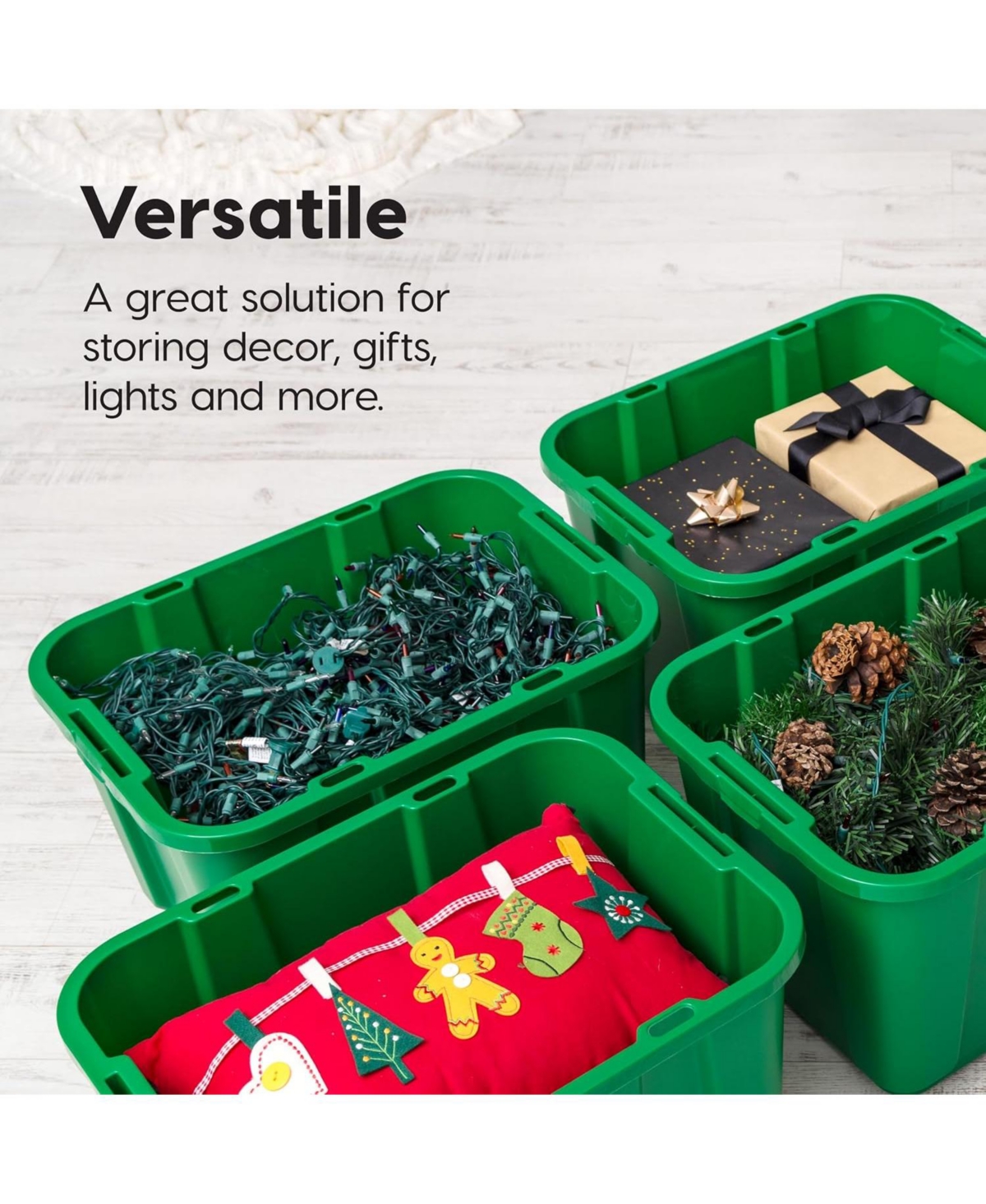 Iris Usa 11.5Gal/46Qt Heavy-Duty Stackable Plastic Holiday Storage Bin Tote Container with Quick Snap Lid - 4 Pack