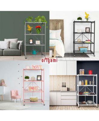 Wheeled 4-Shelf Folding Steel Wire Shelving, White (21&amp;quot; x 36&amp;quot; x 60&amp;quot;)