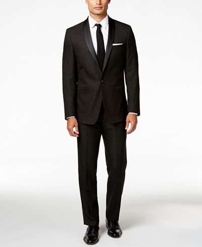 Calvin Klein Black Shadow Grid Shawl Collar Extra Slim-Fit Tuxedo ...