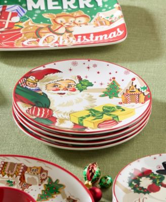 Santa's Retro Christmas Dinner Plates, Set of 4