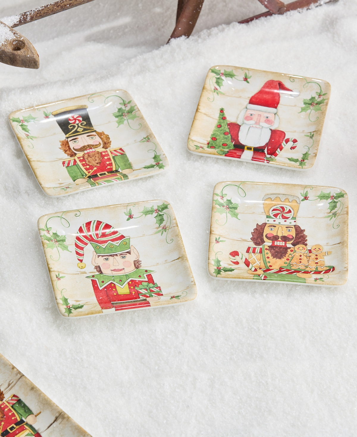 Certified International Nutcracker Parade Canape Plates, Set Of 4 In Multi
