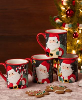 Christmas Whimsy Santa Mugs, Set of 4