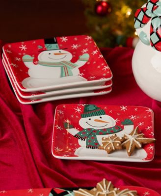 Christmas Whimsy Snowman Canape Plates, Set of 4