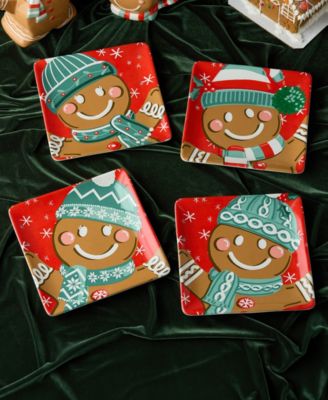 Christmas Whimsy Gingerbread Dessert Plates, Set of 4