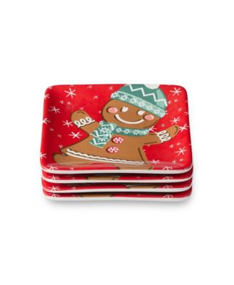Christmas Whimsy Gingerbread Canape Plates, Set of 4