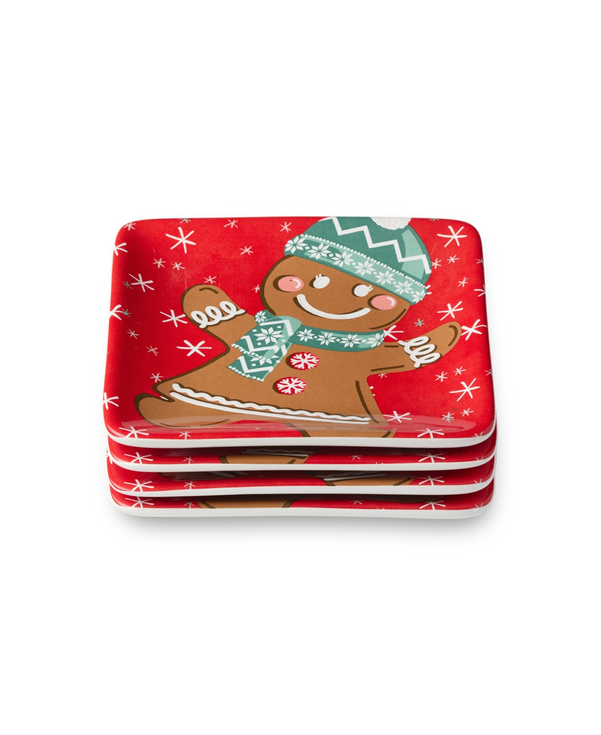 Certified International Christmas Whimsy Gingerbread Set Of 4 Canape Plates In Multi