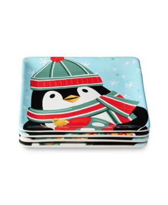 Christmas Whimsy Penguin Dessert Plates, Set of 4