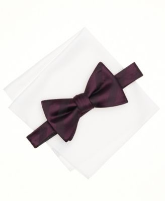 Alfani - Men's Balaton Stripe Bow Tie & Solid Pocket Square Set