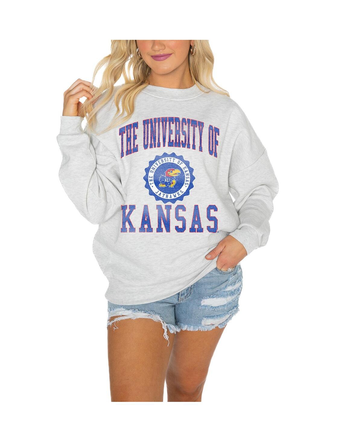 Gameday Couture Women's Kansas Jayhawks Gray Oversized Drop Shoulder Fleece Pullover Sweatshirt