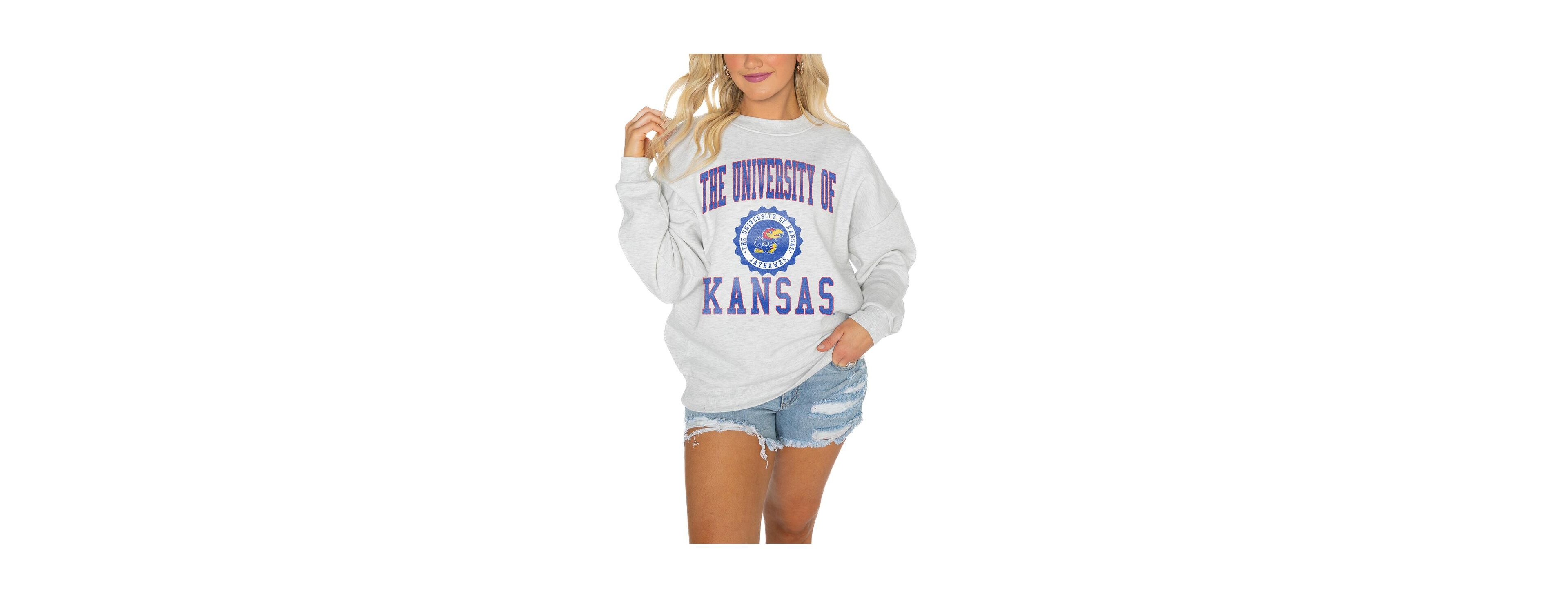 Gameday Couture Women's Kansas Jayhawks Gray Oversized Drop Shoulder Fleece Pullover Sweatshirt