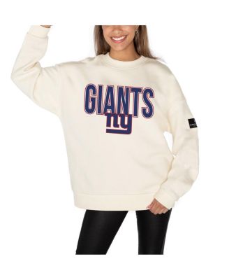 Gameday Couture - Women's Cream New York Giants Premium Fleece Oversized Drop Shoulder Pullover Sweatshirt