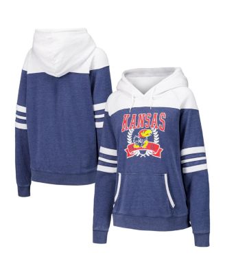 Camp David - Women's Navy Kansas Jayhawks Blitz Striped Blocked Raglan Pullover Hoodie