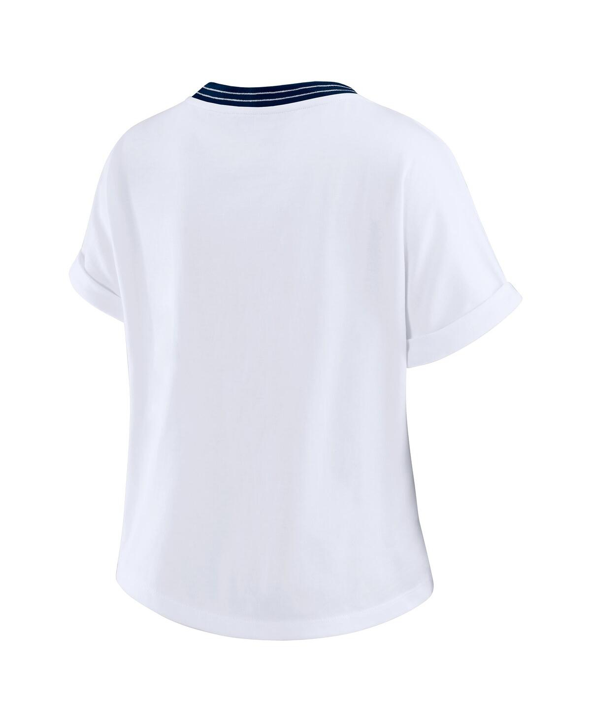 Wear By Erin Andrews Women's White Dallas Cowboys Cropped Center Stripe Dolman T-shirt In Multi