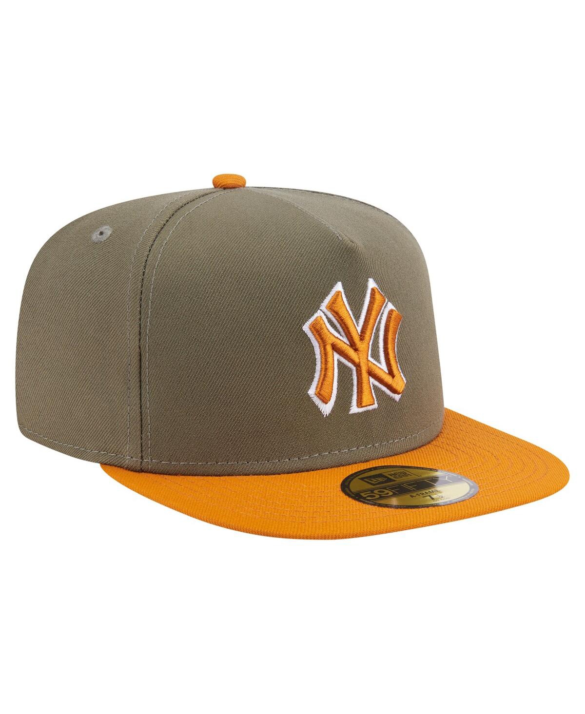 New Era Men's Olive/orange New York Yankees Two-tone Color Pack A-frame 59fifty Fitted Hat