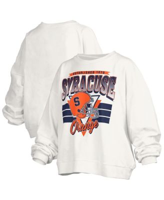 Pressbox - Women's White Syracuse Orange Oversized Janice Retro Waist-Length Pullover Sweatshirt