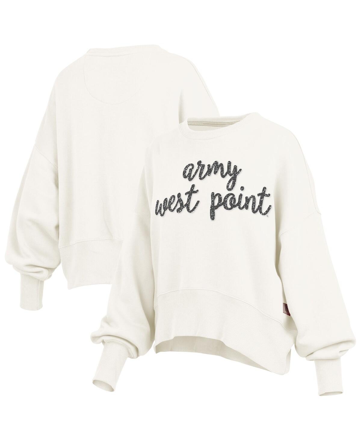 Pressbox Cream Army Black Knights Oversized Chelsea Waist Length Pullover Sweatshirt In Neutral